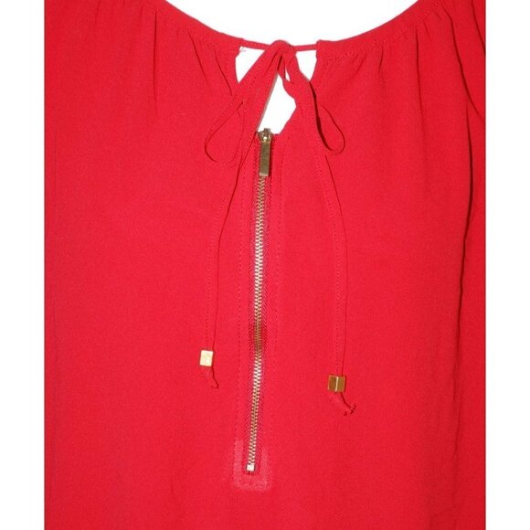 Carmen Marc Valvo Red Blouse Tunic Plus Size 3X Zip Up Tie Up Keyhole Neckline - Picture 3 of 10